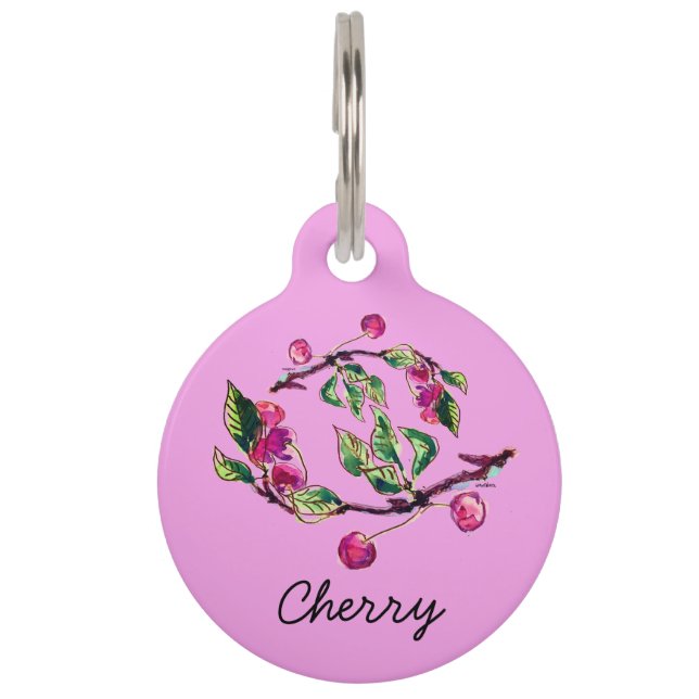 Cherry Branches and Berries Pet ID Tag (Front)