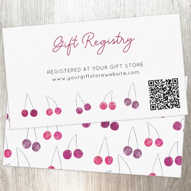 Cherry Bridal Shower Gift Registry QR Code Enclosure Card (Cherry watercolor QR code custom text gift registry enclosure card)
