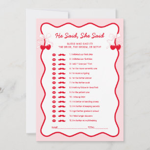 Cherry Bridal Shower He Said She Said Game Card