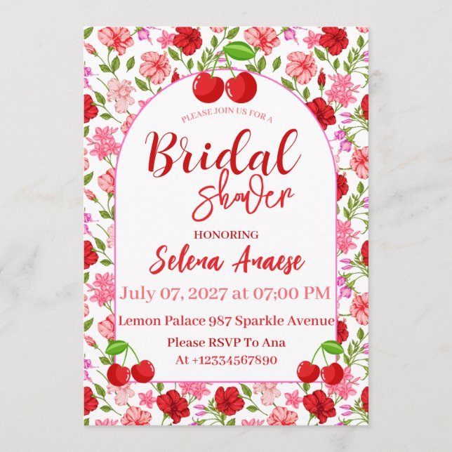 Cherry Bridal Shower Invitation Card (Front)
