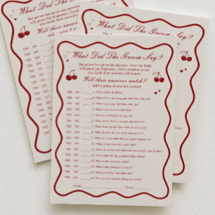 Cherry Bridal Shower What Did He Say Game Card