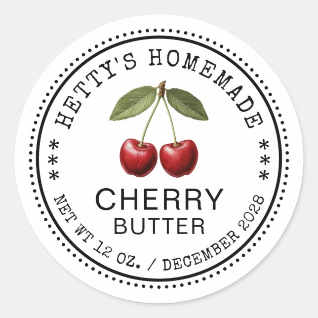 Cherry butter sticker for homemade recipes (Front)