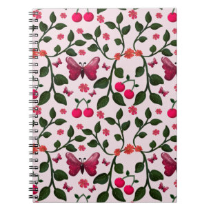 Cherry Butterfly Floral Seamless Pattern Notebook