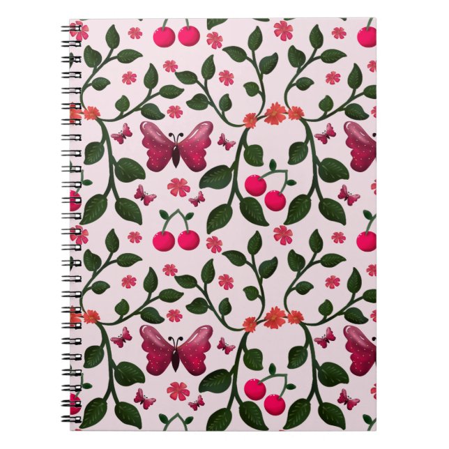 Cherry Butterfly Floral Seamless Pattern  Notebook (Front)