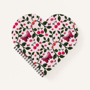 Cherry Butterfly Floral Seamless Pattern Notebook