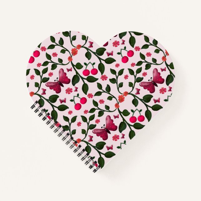 Cherry Butterfly Floral Seamless Pattern  Notebook (Front)
