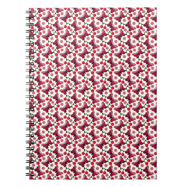 Cherry Butterfly Kawaii Seamless Pattern Notebook (Front)