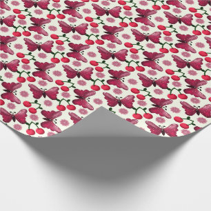 Cherry Butterfly Kawaii Seamless Pattern Wrapping Paper