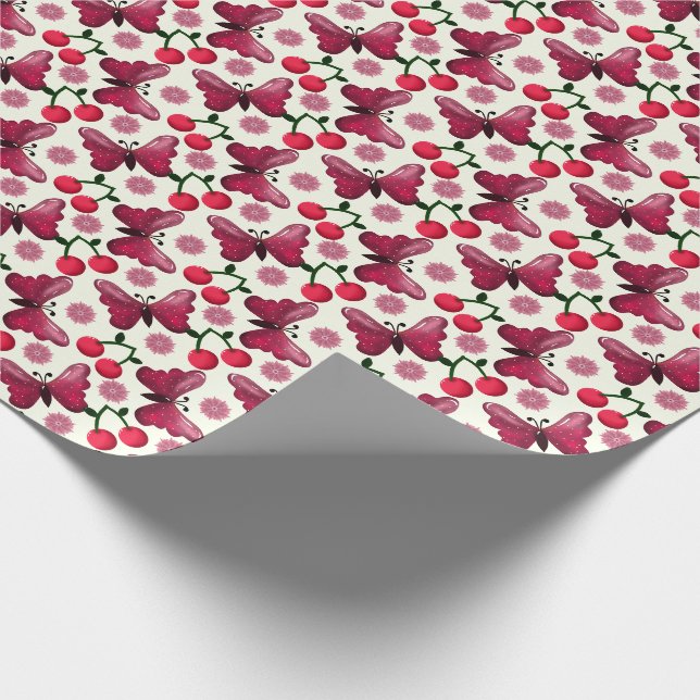 Cherry Butterfly Kawaii Seamless Pattern Wrapping Paper (Corner)