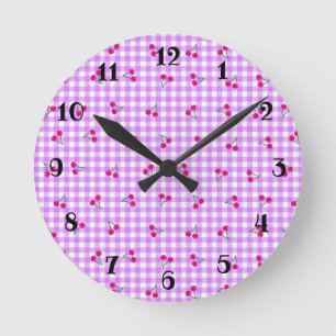 CHERRY CHECK PINK ROUND WALL CLOCK