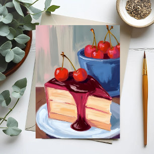 Cherry Cheesecake   Bakery Food Painting Postcard