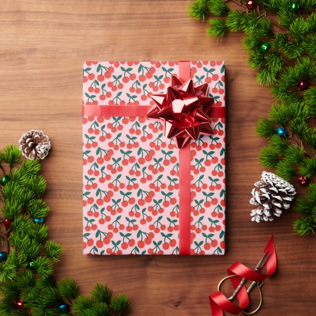 Cherry Cherries Pink Wrapping Paper (Holiday Gift)