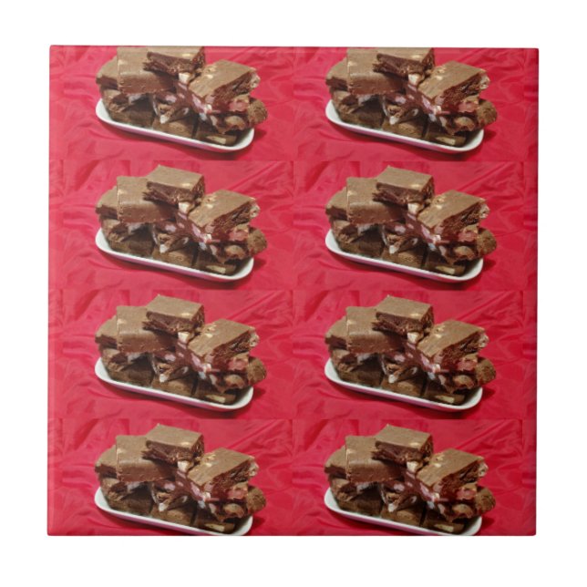 Cherry Chocolate Marshmallow Fudge On A Plate Tile (Front)