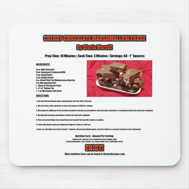 Cherry Chocolate Marshmallow Fudge Recipe Mouse Pad (Front)