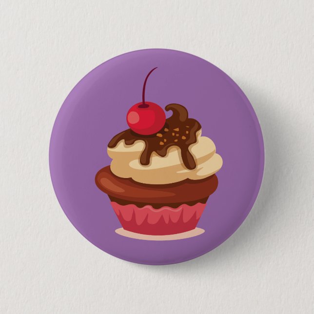 Cherry Chocolate Top Cupcake Button Badge (Front)