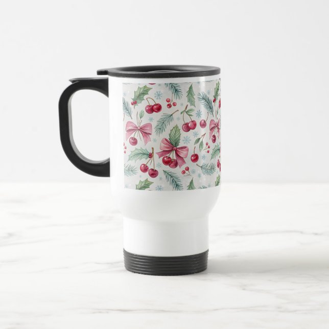 Cherry Christmas Travel Mug (Left)