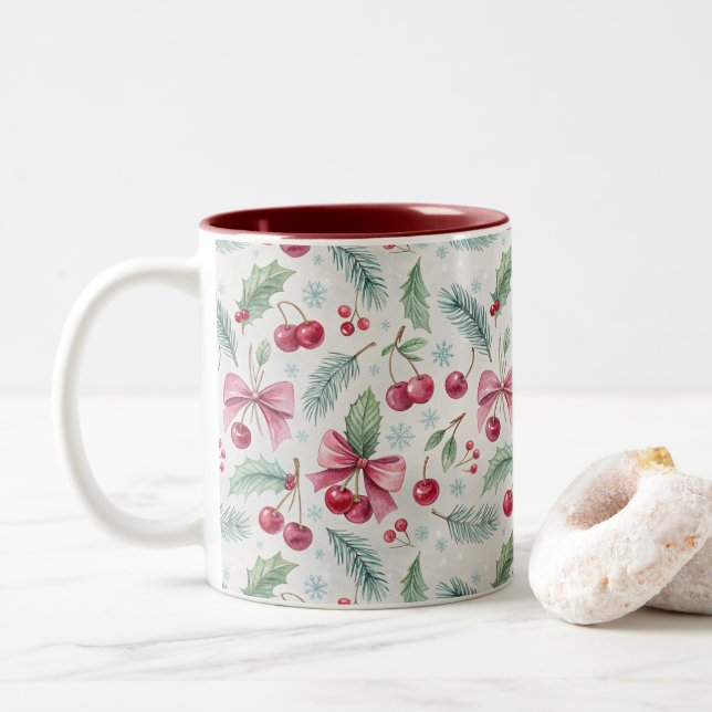 Cherry Christmas Two-Tone Coffee Mug (With Donut)