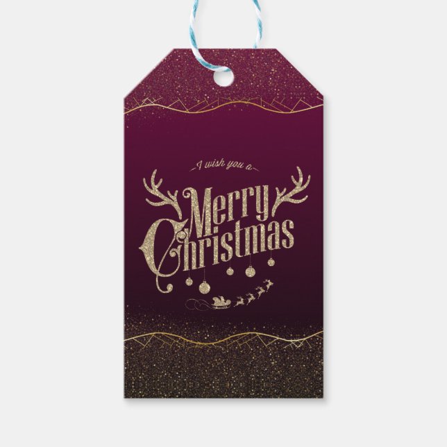 cherry color with golden christmas purine gift tags (Front)