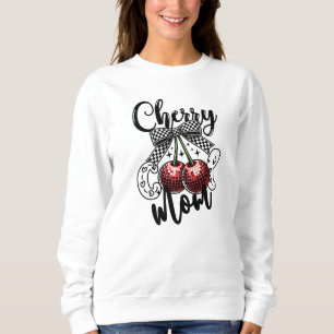 Cherry Cool Mum Red Disco Cherries Chequered Bow Sweatshirt