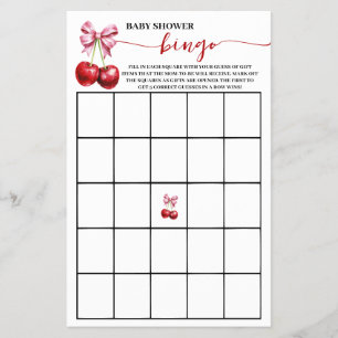 Cherry Coquette Baby Shower Bingo Game Card Flyer