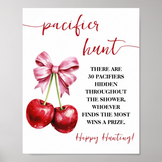 Cherry Coquette Pacifier Hunt Baby Shower Game Poster (Front)