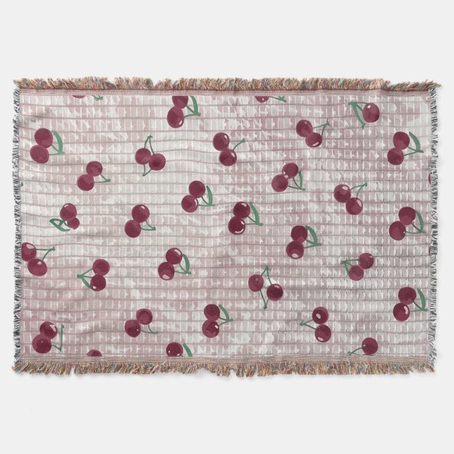 Cherry Crochet Blanket Illustration – Pastel Pink  (Front)