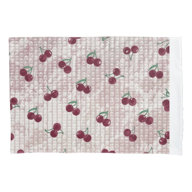 Cherry Crochet Blanket Illustration – Pastel Pink  Pillowcase (Front)