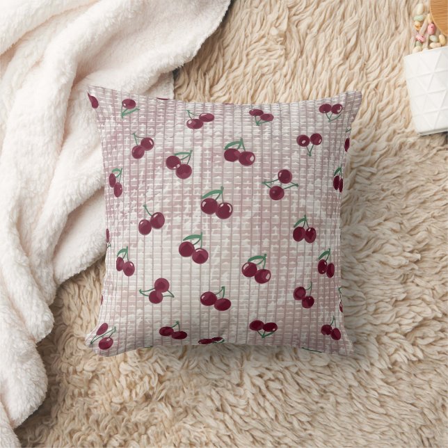 Cherry Crochet Throw Pillow Cover – Pastel Pink  (Blanket)