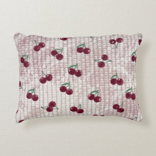 Cherry Crochet Throw Pillow Cover – Pastel Pink 