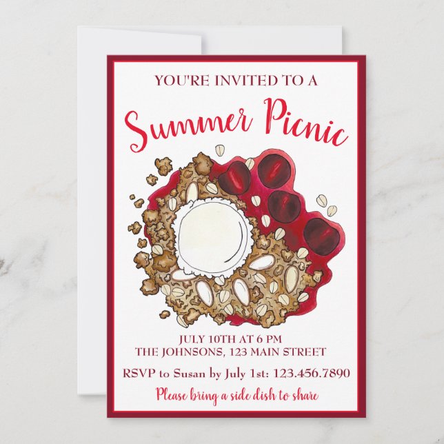 Cherry Crumble Cobbler Dessert Ice Cream Picnic  Invitation (Front)