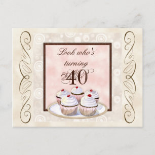 Cherry Cupcake 40th Birthday Party Invitation Postcard