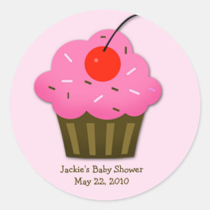 Cherry Cupcake Baby Shower Favour Sticker
