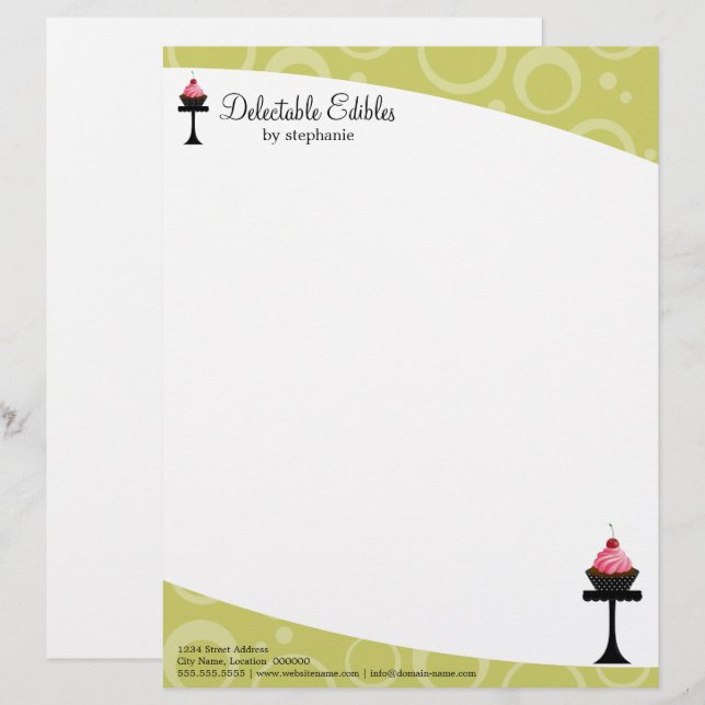 Cherry Cupcake Bakery Business Letterhead (Front/Back)