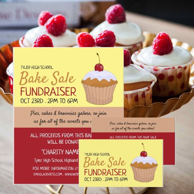 Cherry Cupcake, Charity Bake Sale Event Advert Business Card (Creator Uploaded)
