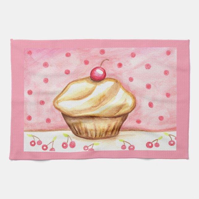 Cherry Cupcake Kitchen Towel  (Horizontal)