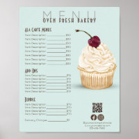 Cherry Cupcake Mint Green Menu Bakery Price List