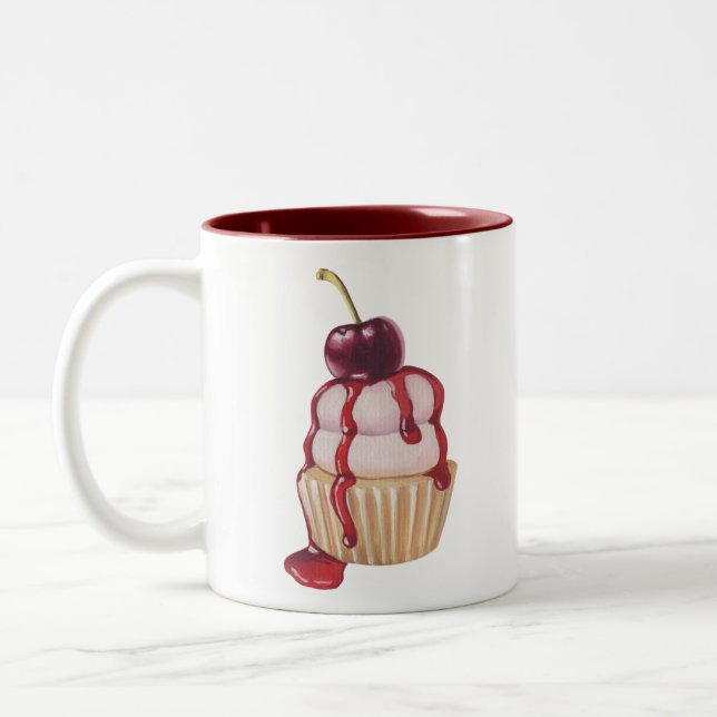 Cherry Cupcake  Two-Tone Coffee Mug (Left)