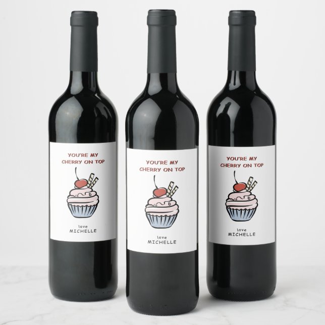 Cherry Cupcake Valentine's Day  Wine Label (Bottles)