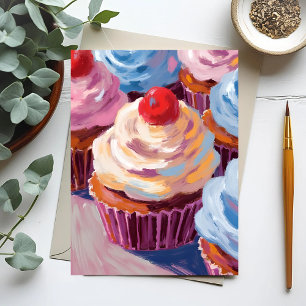 Cherry Cupcakes Happy Birthday Painting Postcard
