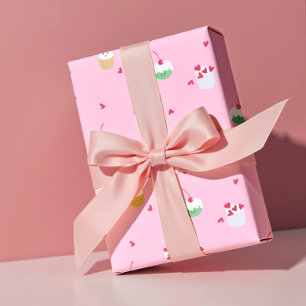Cherry Cupcakes & Love Hearts – Valentine Dessert Wrapping Paper