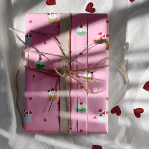 Cherry Cupcakes & Love Hearts – Valentine Dessert Wrapping Paper Sheet