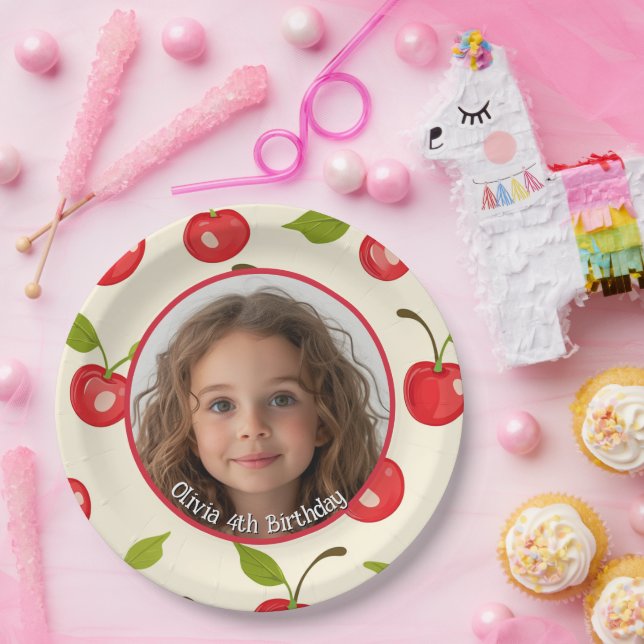Cherry Custom photo and name Paper Plate (Party)