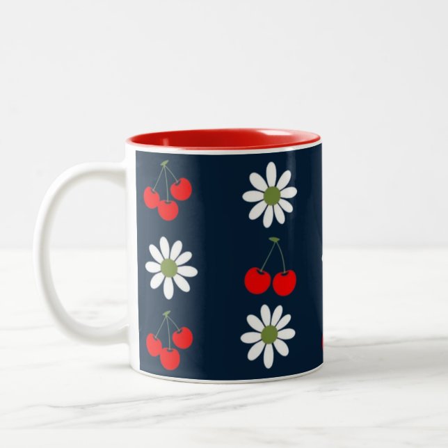 Cherry Daisy Charm Two-Tone Coffee Mug (Left)