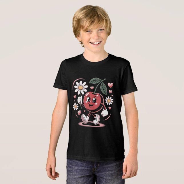 Cherry Delight Mascot – Retro Cherry Character  Tri-Blend Shirt (Front Full)
