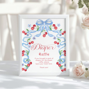 Cherry Diaper raffle Blue bow Whimsical Poster