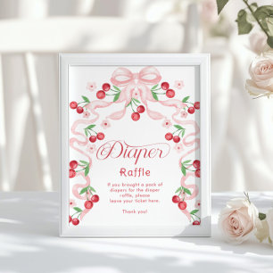 Cherry Diaper raffle Pink bow Whimsical Poster
