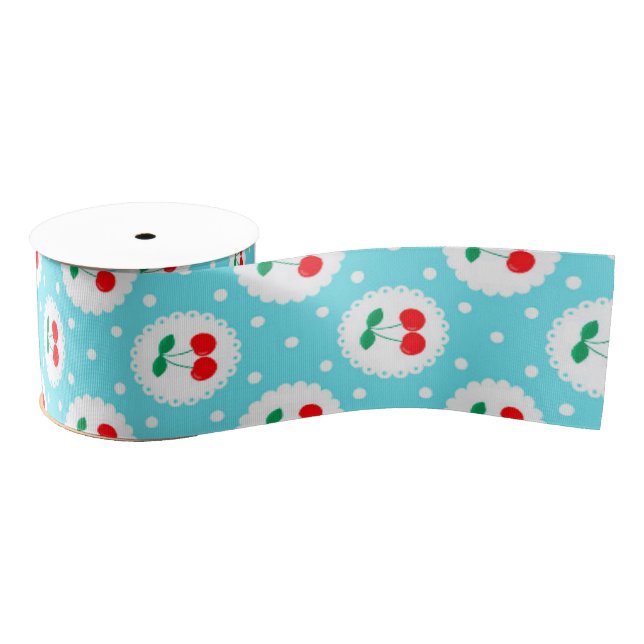 Cherry Dot Pattern – Retro Fruit Gift & Decor Grosgrain Ribbon (Spool)
