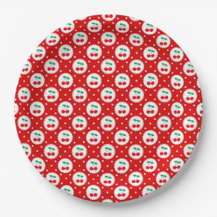Cherry Dot Pattern – Retro Fruit Gift & Decor Paper Plate