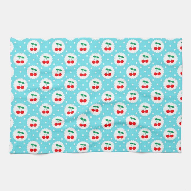 Cherry Dot Pattern – Retro Fruit Gift & Decor Tea Towel (Horizontal)