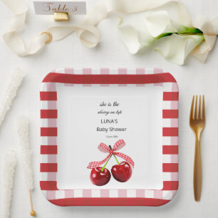 Cherry Elegant Minimal Vibrant Modern Aesthetic Paper Plate